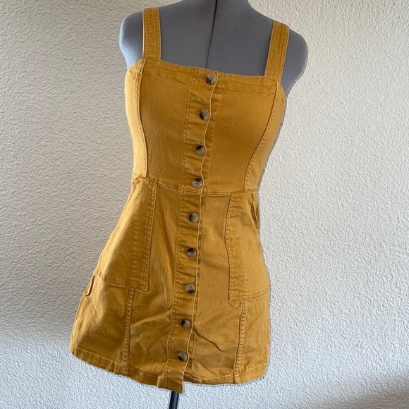 Dresses & Skirts - DIVIDED by H&M mustard yellow overall button up dress